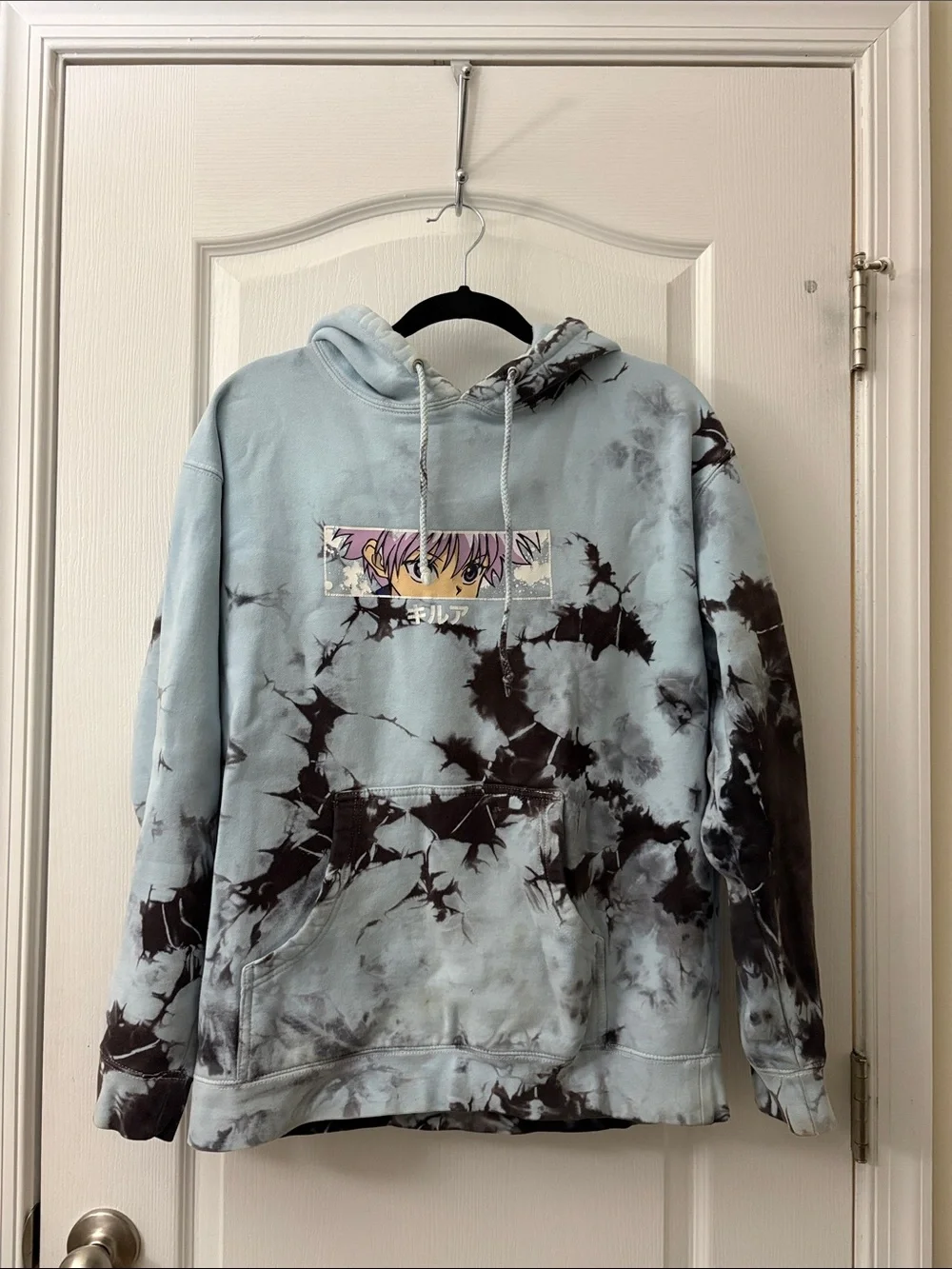 HunterXHunter Killua Light Blue Tie-Dye Graphic Hoodie - Men's Sweater L